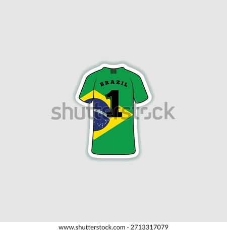 Classic Brazil jersey with a bold flag emblem. Great for sports branding, fan merchandise, and football-themed visuals.