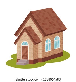 Classic Brick House With Porch. Vector Illustration.