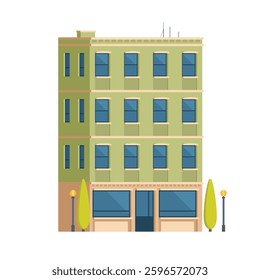 Classic Brick Urban Tenement House. Vector Illustration in Flat Style. Industrial Era Architecture