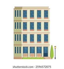 Classic Brick Urban Tenement House. Vector Illustration in Flat Style. Industrial Era Architecture
