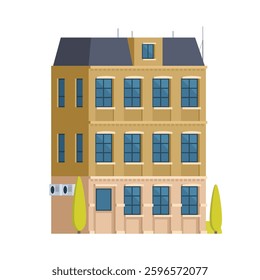 Classic Brick Urban Tenement House. Vector Illustration in Flat Style. Industrial Era Architecture
