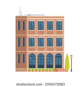 Classic Brick Urban Tenement House. Vector Illustration in Flat Style. Industrial Era Architecture