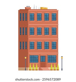 Classic Brick Urban Tenement House. Vector Illustration in Flat Style. Industrial Era Architecture