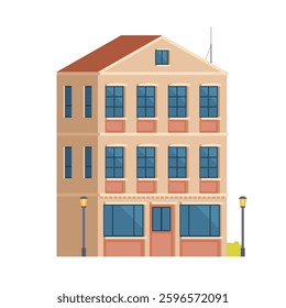 Classic Brick Urban Tenement House. Vector Illustration in Flat Style. Industrial Era Architecture