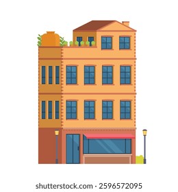 Classic Brick Urban Tenement House. Vector Illustration in Flat Style. Industrial Era Architecture