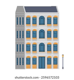Classic Brick Urban Tenement House. Vector Illustration in Flat Style. Industrial Era Architecture