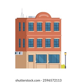 Classic Brick Urban Tenement House. Vector Illustration in Flat Style. Industrial Era Architecture