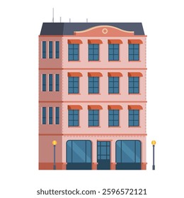 Classic Brick Urban Tenement House. Vector Illustration in Flat Style. Industrial Era Architecture