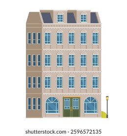 Classic Brick Urban Tenement House. Vector Illustration in Flat Style. Industrial Era Architecture