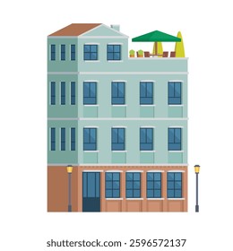 Classic Brick Urban Tenement House. Vector Illustration in Flat Style. Industrial Era Architecture