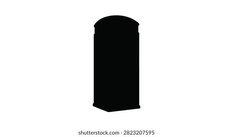 A classic british red telephone box rendered as a simple black and white vector graphic silhouette