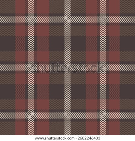 Classic British style tartan pattern, seamless repeating design in red, black, beige, and white stripes.