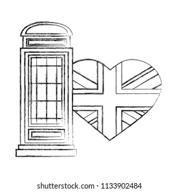 classic british telephone booth with flag great britain in shape heart