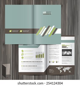 Classic Brochure Template Design With Brown And Green Diagonal Elements. Cover Layout