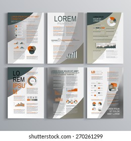 Classic brochure template design with three color round shapes. Cover layout and infographics