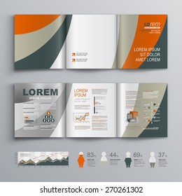 Classic brochure template design with three color round shapes. Cover layout and infographics