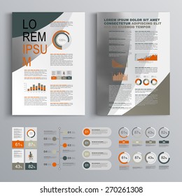 Classic brochure template design with three color round shapes. Cover layout and infographics