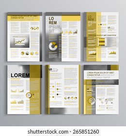 Classic brochure template design with yellow and gray shapes. Cover layout and infographics