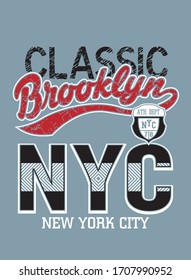 Classic brooklyn NYC in three colours typograhy style with vector illustration
