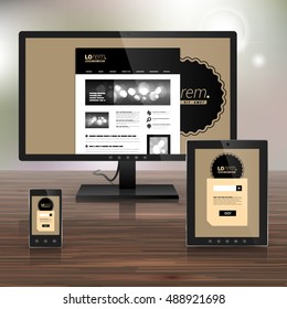 Classic brown application template design for corporate identity with black round element. Stationery set