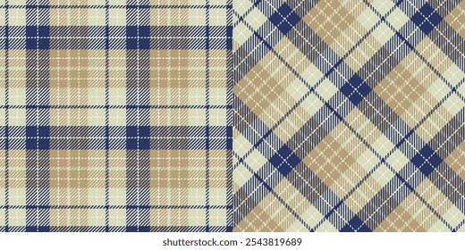 Tom azul marrom clássico reproduzido vetor padrão sem costura. Plano de fundo gráfico tartan design de moda uso para impressão, textura, pano, tecido, flanela.