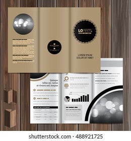 Classic brown brochure template design with black round element. Cover layout