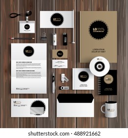 Classic brown corporate identity template design with black round element. Business stationery