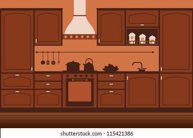 Classic brown kitchen interior