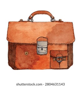 Classic brown leather briefcase with handle