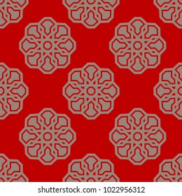 Classic brown ornament pattern on red background. It can be used as background or banner during greeting season.
