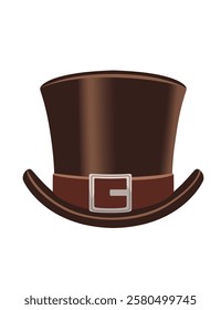 Classic brown top hat with brown band. Timeless and stylish, perfect for a formal or vintage-themed design. Male top hat in gentleman style. Vector illustration isolated on white background