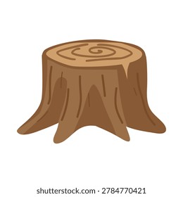 Classic brown tree stump smooth ring surface wood logging material flat vector