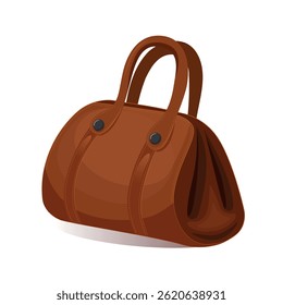 Classic brown valise vector illustration. Hand Luggege travel concept. Handbag cartoon illustration cutout white