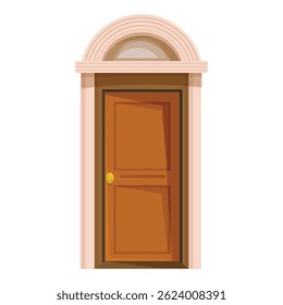 Classic brown wooden front door with arched transom, offering a warm and welcoming entrance