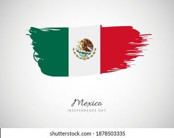 Classic brush flag illustration for Happy independence day of Mexico background