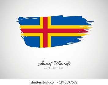 Classic brush flag illustration for Happy autonomy day of Aland Islands background