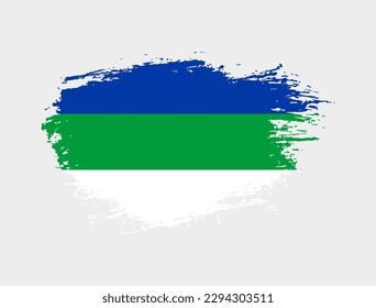 Classic brush stroke painted national Komi Republic country flag illustration