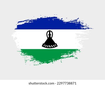 Classic brush stroke painted national Lesotho country flag illustration