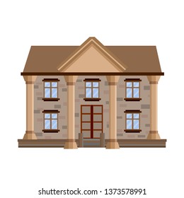 Classic building with columns. Banks, College or University. A place to store money and financial services. Two-storey house. Cartoon flat illustration