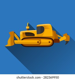 Classic bulldozer flat style icon with shadow