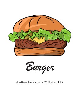 classic burger, bbq and sandwich drawing vector illustration 