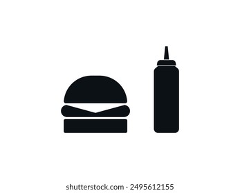 Classic Burger and Ketchup Illustration. Silhouetted Savory Stack. Burger with Condiment Shadow. Mouthwatering Hamburger with Tomato Sauce. Appetizing Fast Food. Ketchup-Bun Fusion. Flavorful Outline.