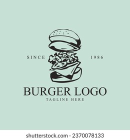 Classic burger logo with vintage art style