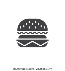 Hamburguesa clásica con patty, lechuga y glifo de queso icono. Icono de Vector de hamburguesa con queso. Cartel plano lleno para el concepto móvil y el Diseño web. Símbolo de comida rápida, ilustración de logotipo. Gráficos de Vector