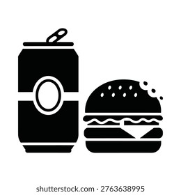 Classic burger and soda combo illustrated in black and white