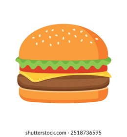 Ilustración vectorial de hamburguesa clásica con queso, lechuga y tomate