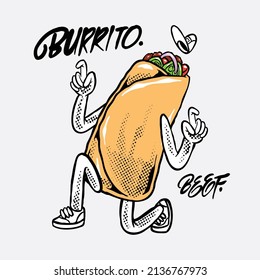 Classic Burrito Beef Hand Drawing With Graffiti Charecter Styles Colour