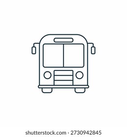 Ícone de linha de vista frontal de ônibus clássico, escola ou veículo de transporte público urbano ilustração vetorial de contorno isolada no fundo branco