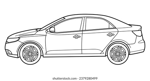 Classic business luxary class sedan car. 4 door car on white background. Side view shot. Outline doodle vector illustration	
