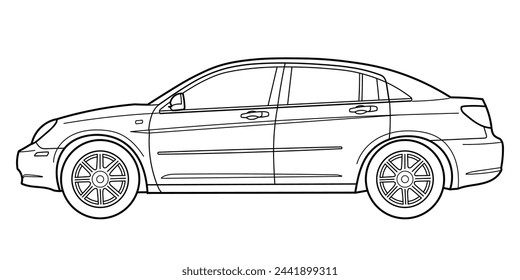 Classic business luxary class sedan car. 4 door car on white background. Side view shot. Outline doodle vector illustration	